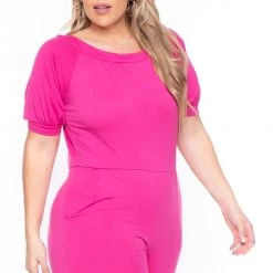 Solid Back In Stock Plus Size Eliza Jumpsuit - Fuchsia