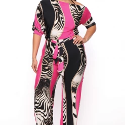 Solid Party Jumpsuilts Plus Size Safari Off Shoulder Jumpsuit - Fuchsia
