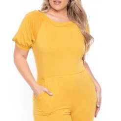Solid Back In Stock Plus Size Eliza Jumpsuit - Mustard