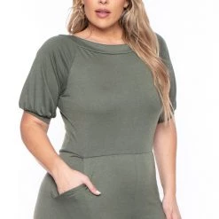 Solid Party Jumpsuilts Plus Size Eliza Jumpsuit - Olive