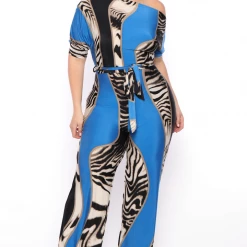 Solid Party Jumpsuilts Plus Size Safari Off Shoulder Jumpsuit - Royal