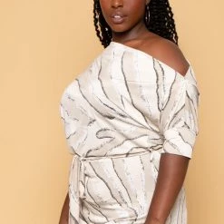 SOLID New Arrivals Plus Size Adina Off Shoulder Jumpsuit - Taupe