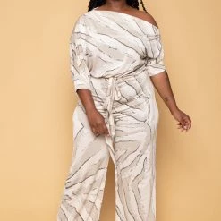 SOLID New Arrivals Plus Size Adina Off Shoulder Jumpsuit - Taupe