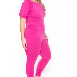 Solid Back In Stock Plus Size Eliza Jumpsuit - Fuchsia
