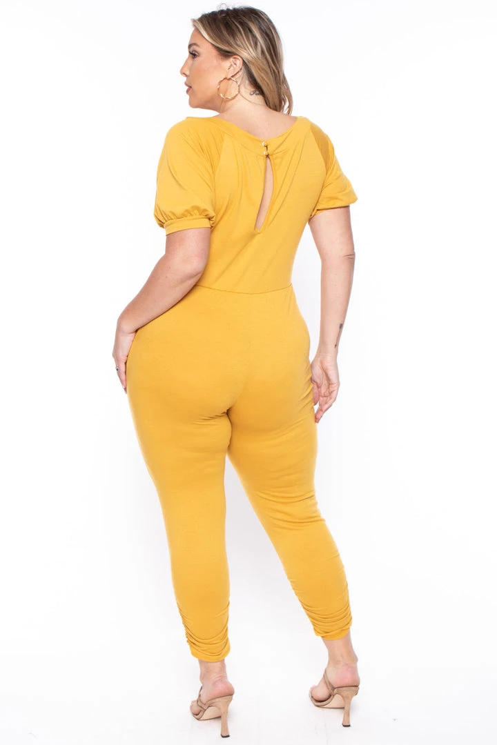 Solid Back In Stock Plus Size Eliza Jumpsuit - Mustard 7 Solid Back In Stock Plus Size Eliza Jumpsuit - Mustard