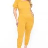 Solid Back In Stock Plus Size Eliza Jumpsuit - Mustard
