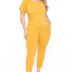 Solid Back In Stock Plus Size Eliza Jumpsuit - Mustard