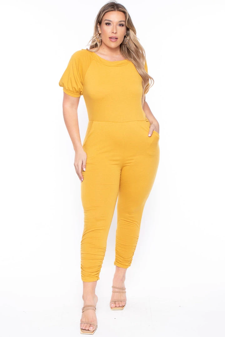 Solid Back In Stock Plus Size Eliza Jumpsuit - Mustard 3 Solid Back In Stock Plus Size Eliza Jumpsuit - Mustard