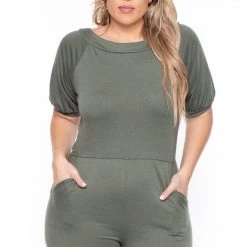 Solid Party Jumpsuilts Plus Size Eliza Jumpsuit - Olive