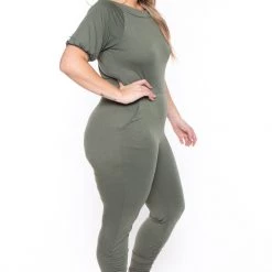 Solid Party Jumpsuilts Plus Size Eliza Jumpsuit - Olive