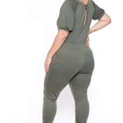 Solid Party Jumpsuilts Plus Size Eliza Jumpsuit - Olive