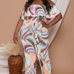 Solid Plus Size Marisol Abstract Jumpsuit - Multi New Arrivals