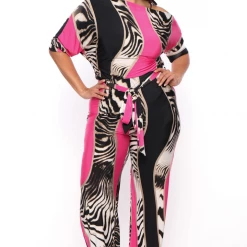Solid Party Jumpsuilts Plus Size Safari Off Shoulder Jumpsuit - Fuchsia