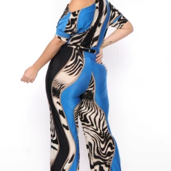 Solid Party Jumpsuilts Plus Size Safari Off Shoulder Jumpsuit - Royal