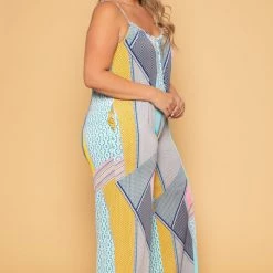 SOLID Plus Size Shani Abstract Jumpsuit - Turquoise New Arrivals