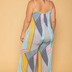 SOLID Plus Size Shani Abstract Jumpsuit - Turquoise New Arrivals