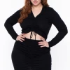 Solid Plus Size Kika Crop Top & Skirt Set - Black Matching Sets