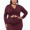 Solid Matching Sets Plus Size Kika Crop Top & Skirt Set - Red Brown