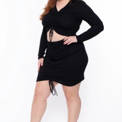 Solid Plus Size Kika Crop Top & Skirt Set - Black Matching Sets