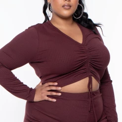 Solid Matching Sets Plus Size Kika Crop Top & Skirt Set - Red Brown