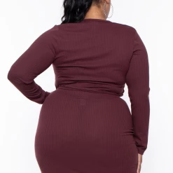 Solid Matching Sets Plus Size Kika Crop Top & Skirt Set - Red Brown