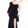 SYMPHONY Party Shop Plus Size Riku Asymmetric Ruffle Gown - Black