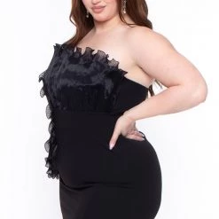 Symphony Plus Size Samantha Ruffled Dress- Black Dresses 9 Symphony Plus Size Samantha Ruffled Dress- Black Dresses