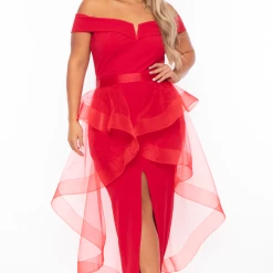 Symphony Plus Size Clara Off The Shoulder Tulle Dress - Red Party Shop