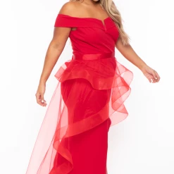 Symphony Plus Size Clara Off The Shoulder Tulle Dress - Red Party Shop