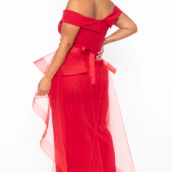 Symphony Plus Size Clara Off The Shoulder Tulle Dress - Red Party Shop