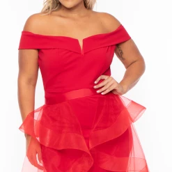 Symphony Plus Size Clara Off The Shoulder Tulle Dress - Red Party Shop