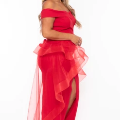 Symphony Plus Size Clara Off The Shoulder Tulle Dress - Red Party Shop