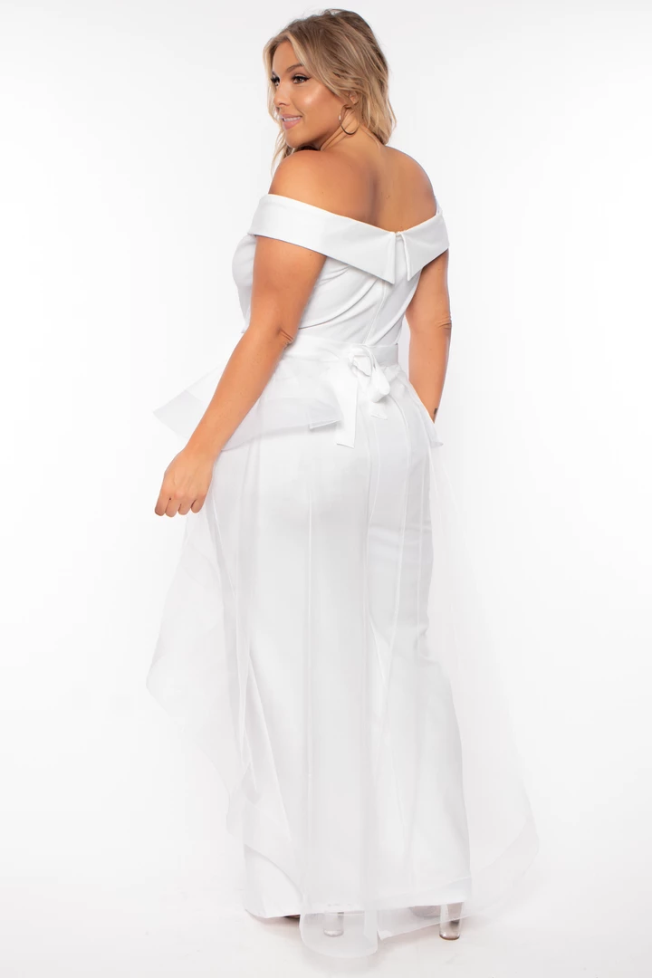 Symphony Party Shop Plus Size Clara Off The Shoulder Tulle Dress - White 11 Symphony Party Shop Plus Size Clara Off The Shoulder Tulle Dress - White