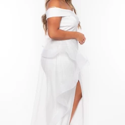 Symphony Party Shop Plus Size Clara Off The Shoulder Tulle Dress - White 18 Symphony Party Shop Plus Size Clara Off The Shoulder Tulle Dress - White