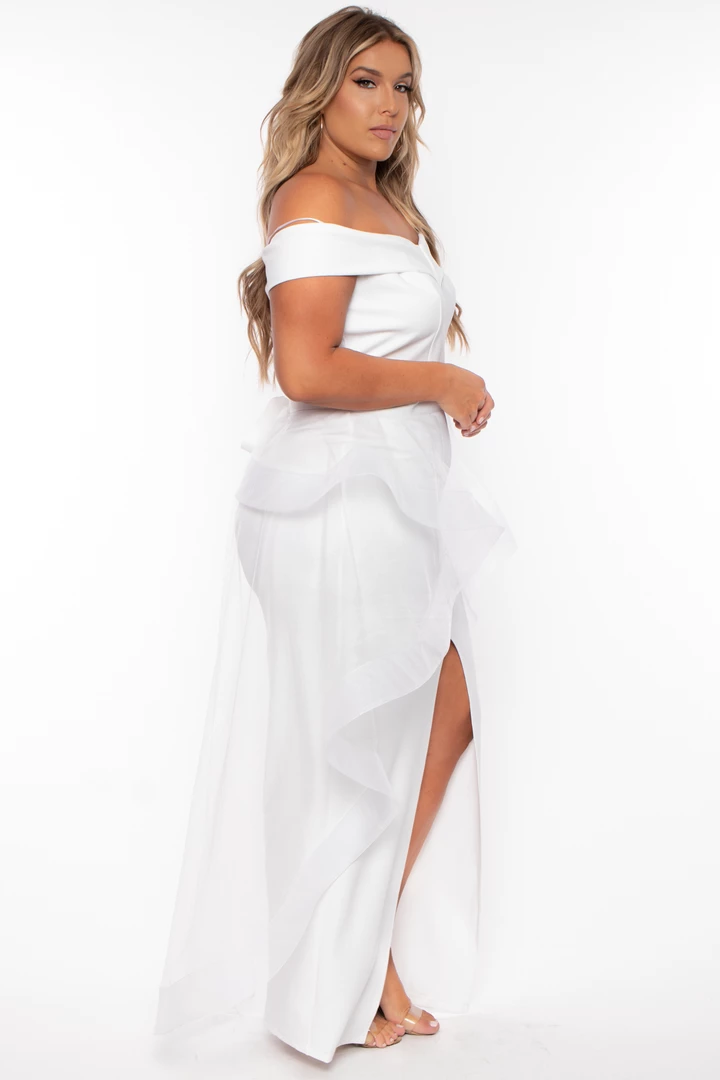 Symphony Party Shop Plus Size Clara Off The Shoulder Tulle Dress - White 8 Symphony Party Shop Plus Size Clara Off The Shoulder Tulle Dress - White