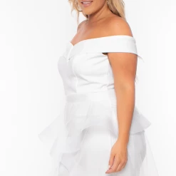 Symphony Party Shop Plus Size Clara Off The Shoulder Tulle Dress - White 22 Symphony Party Shop Plus Size Clara Off The Shoulder Tulle Dress - White
