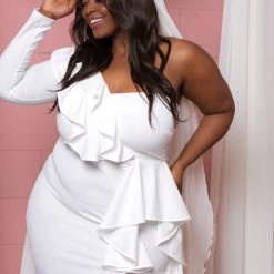 SYMPHONY Plus Size Riku Asymmetric Ruffle Gown - Ivory Party Shop