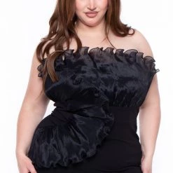 Symphony Plus Size Samantha Ruffled Dress- Black Dresses