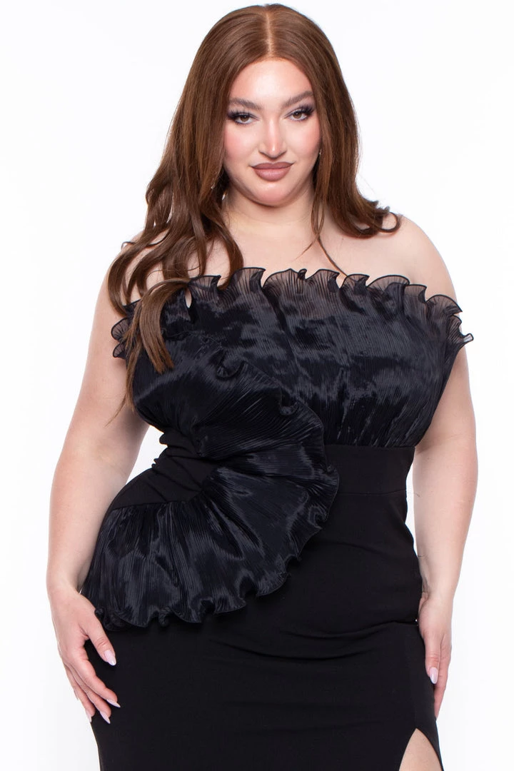Symphony Plus Size Samantha Ruffled Dress- Black Dresses 4 Symphony Plus Size Samantha Ruffled Dress- Black Dresses