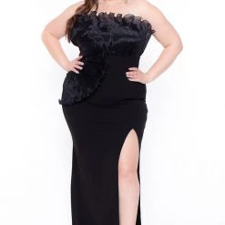 Symphony Plus Size Samantha Ruffled Dress- Black Dresses