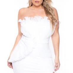 Symphony Bridal Options Plus Size Samantha Ruffled Dress- Ivory