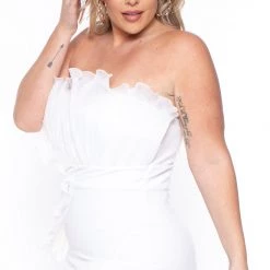 Symphony Bridal Options Plus Size Samantha Ruffled Dress- Ivory