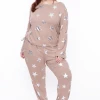 SYMPHONY Plus Size Stars Cozy Tracksuit Set - Mocha Matching Sets