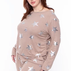 SYMPHONY Plus Size Stars Cozy Tracksuit Set - Mocha Matching Sets