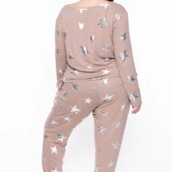 SYMPHONY Plus Size Stars Cozy Tracksuit Set - Mocha Matching Sets