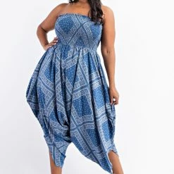 The Curve By Judani Plus Size Nia Smocked Tube Jumpsuit - Denim Party Jumpsuilts