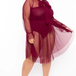 THE CURVE Plus Size Chasity Mesh Dress - Burgundy