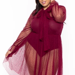 THE CURVE Plus Size Chasity Mesh Dress - Burgundy