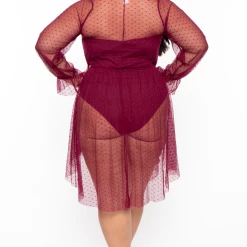 THE CURVE Plus Size Chasity Mesh Dress - Burgundy