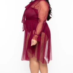 THE CURVE Plus Size Chasity Mesh Dress - Burgundy